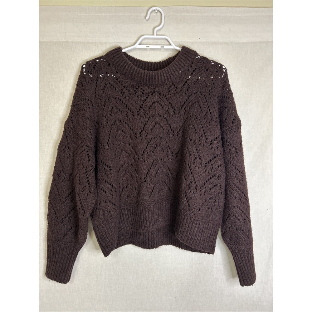 Old Navy Sweater Long Sleeve Chunky Open Crochet Knit Brown Womens Medium